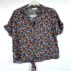 Beach Lunch Lounge Micro Floral Button Blouse Boho Brunch Resort Travel Size M